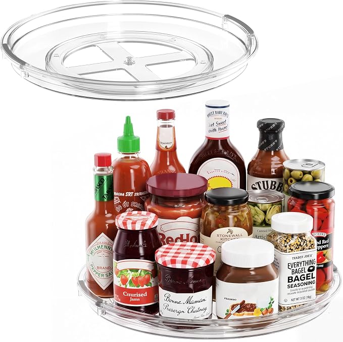 LAMU 2 Pack 12 Inch Lazy Susan Organizer Turntable for Cabinet, Large Clear Spice Rack for Kitchen, Pantry, Refrigerator, Countertop, Table, Bathroom