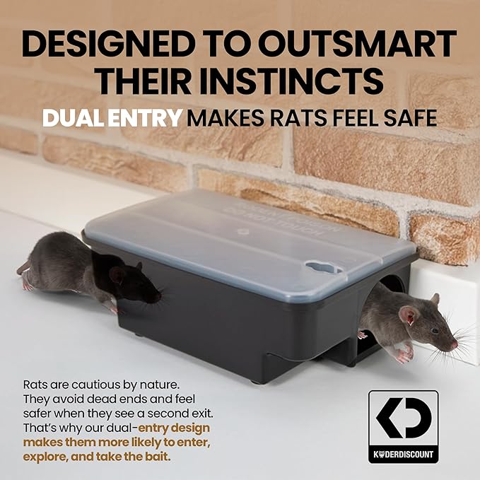 Lockable Rat & Mouse Bait Stations (4-Pack) – Secure Bait Box with Clear Lid & Dual-Entry Design – Weather-Resistant, Reusable (Bait Not Included)