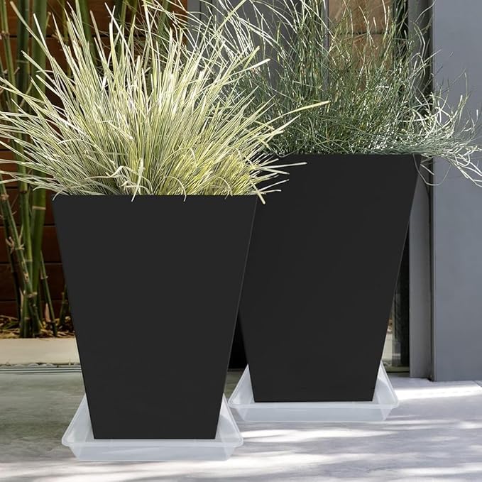 LWALRS Square Plant Saucer 12 Inch 5 Pack, Strong Clear Plastic Flower Plant Pot Saucer, Square Planters for Indoors and Outdoors Plants, Garden Plant Saucers for Pots Plant Trays.