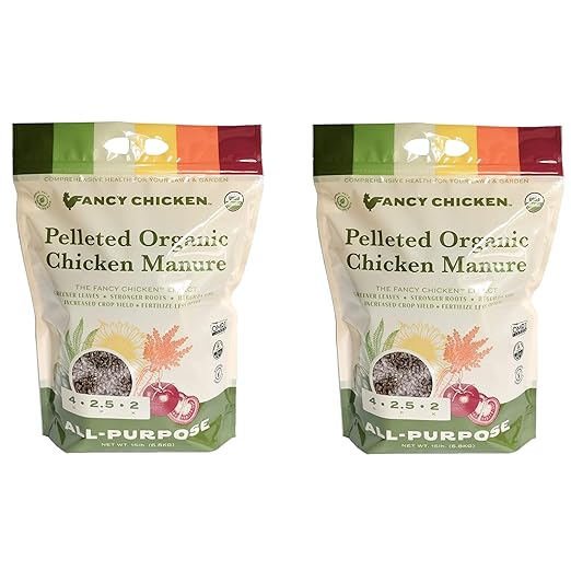 Fancy Chicken All-Purpose Manure - 15lbs Pelleted Dried Organic Chicken Manure | All-Natural Plant Food | Ideal for Vegetables Plants Fruits Trees Lawn Gardening & Farming | USDA Organic (2 Pack)