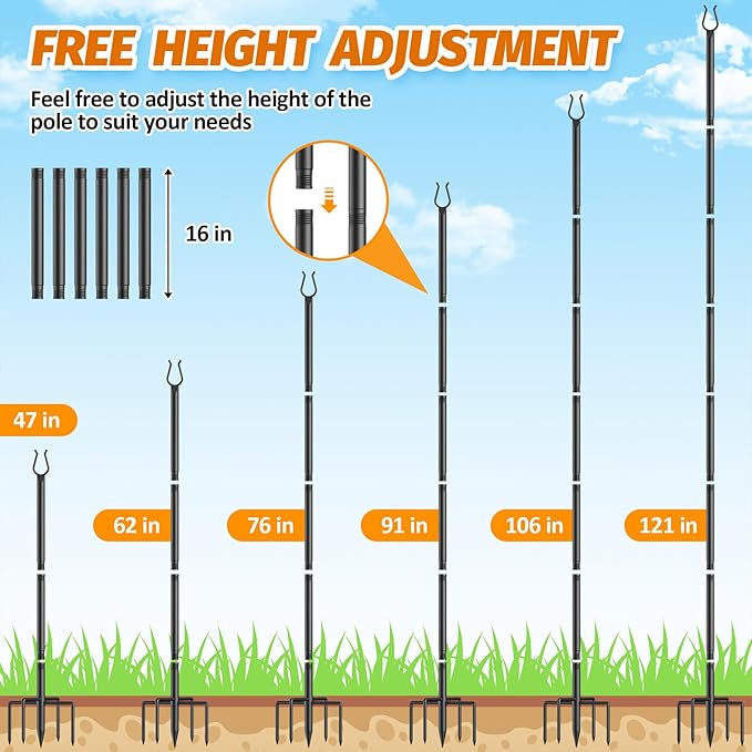Aredy 4 Pack String Light Poles - 10FT Light Poles for Outside with Fork Base, Outdoor String Light Poles, Durable Poles for String Lights in Backyard, Deck, Garden, Wedding Events