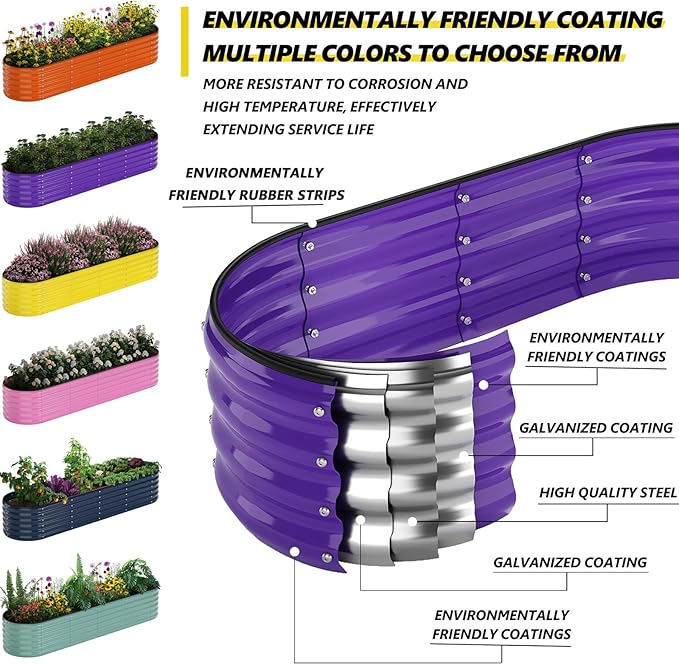 ZFHgarden Galvanized Metal Planter Raised Garden Bed Kit for Gardening Outdoor，8x2x1ft Planter Grow Garden Box Raised Flower Bed，Long Vegetable Clearance Herb Raised Garden Beds for Gardening