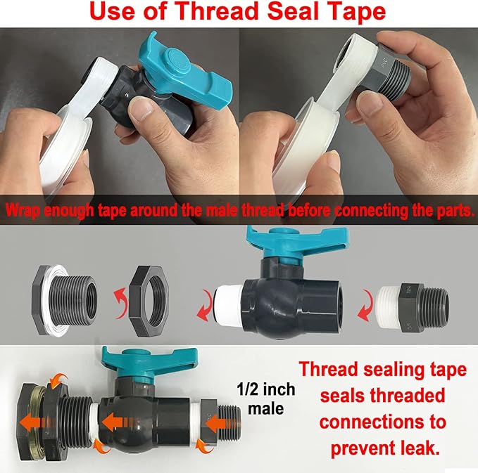 Rain Barrel Spigot Kit with an Hole Saw Include PVC Bulkhead Fitting Ball Valve Thread Seal Tape and Garden Hose Male Threaded Adapter(1/2" Male) for 1/2" Female Threaded Connector(1/2 inch)
