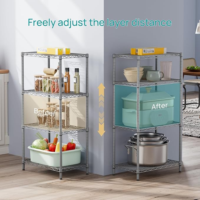 SINGAYE 4 Metal Shelves Wire Shelving Storage Shelf Adjustable Unit Pantry