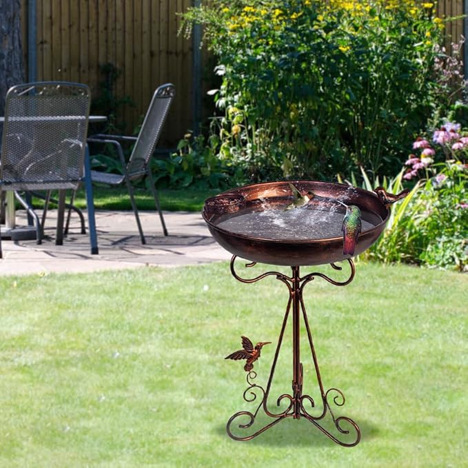 VEWOGARDEN Metal Bird Bath for Outside Garden Vintage Birdbath Standing Bird Baths with Bird Feeder for Yard Patio Lawn Decor, Antique Bronze