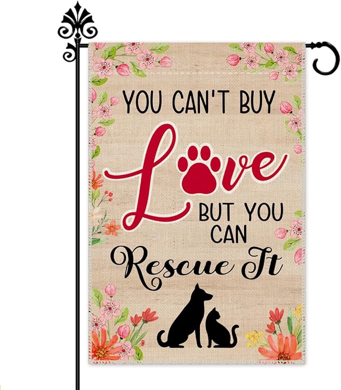 Hafhue You Can't Buy Love But You Can Rescue It Garden Flag, 12 x 18 Inch Double Sided Pet Rescue Yard Garden Lawn Patio Decor Flag, Adoption Awareness Outdoor Banner for Pet Lover Animal Rescuer