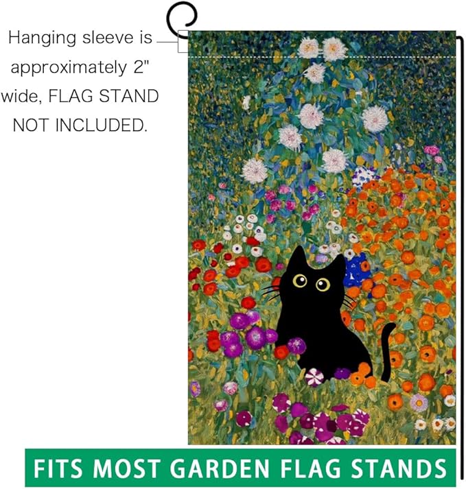BLKWHT Spring Cat Garden Flag 12x18 Vertical Double Sided Colorful Floral Farmhouse Holiday Outside Decorations Burlap Yard Flag BW571-12