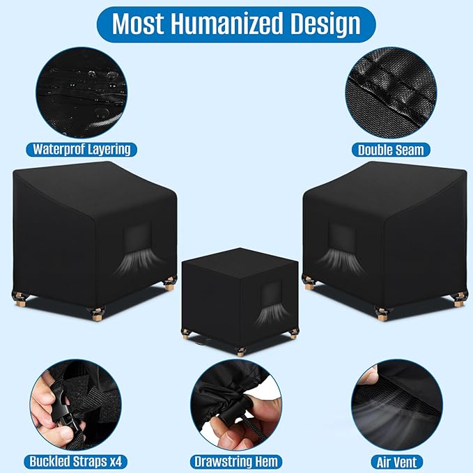SIRUITON 3 Piece Outdoor Veranda Patio Garden Furniture Cover Set with 420D Durable and Water Resistant Fabric,Fit for Outdoor Wicker Patio Furniture Sets/Rattan Chair Conversation Sets-Balck