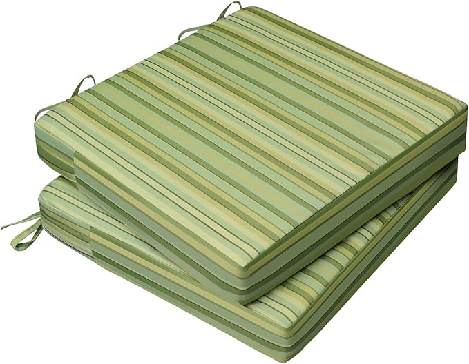 AAAAAcessories Outdoor Seat Cushions for Chairs, Waterproof, Fade-Resistant, 20" x 20" x 3", Patio Furniture Replacement Cushions, Set of 2, Mossy Forest Stripe