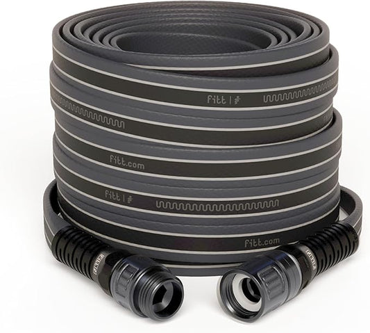FITT Force Pro Water Hose, Lightweight Ultra Flexible Durable Kink-Free Heavy-Duty Commercial Grade Flat Garden Hose, Grey and Blue, 50-Feet x 5/8-Inch