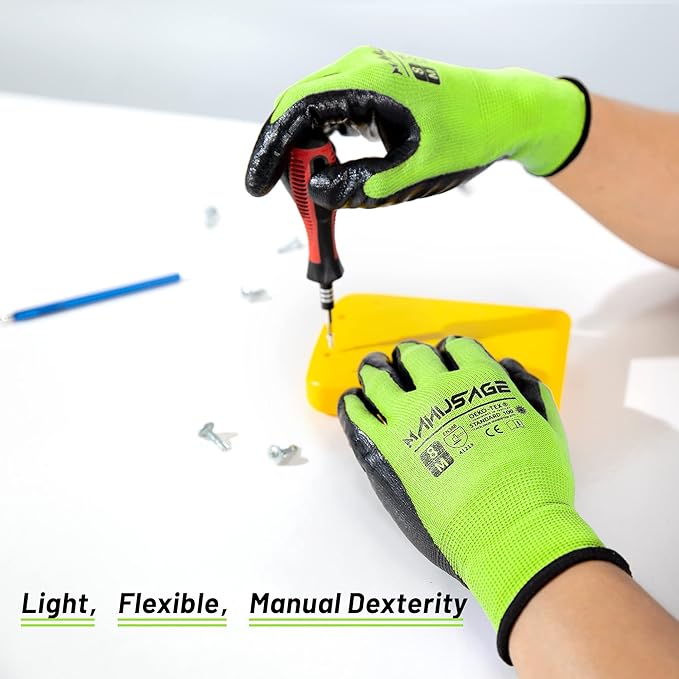 MANUSAGE Safety Work Gloves - Protective Glove for Men & Women - Ultrathin Hand Protection - For Construction, Gardening, Landscaping - Yellow - Size XXL - 12 Pairs
