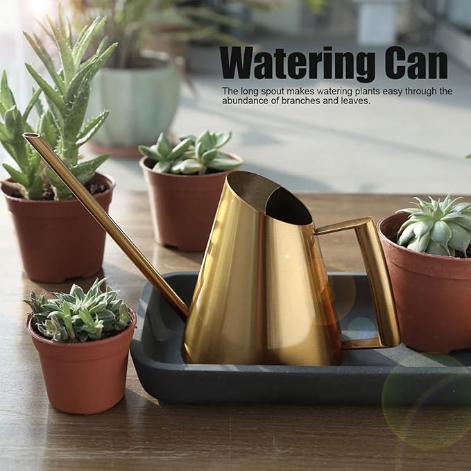 13.6 oz Watering Can Indoor Plants Stainless Steel Plant Waterer Watering Pot Sprinkle Pot Garden Flowers Plants Flower Tool Gold Watering Can with Long Spout (400ml)