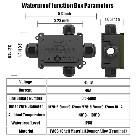 IP68 Waterproof Junction Box, 4 Way Outdoor Electrical Box with Terminal Block & Screwdriver for Landscape Lighting, Garden Lights