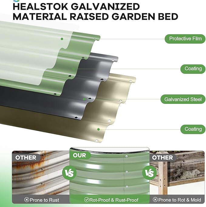 Galvanized Raised Garden Beds Outdoor, 6x3x1ft Oval Metal Raised Beds for Gardening, Rust-Resistant Garden Planter Box for Planting Vegetables, Flowers, Fruits in Lawn(Olive Green, 2 Packs)