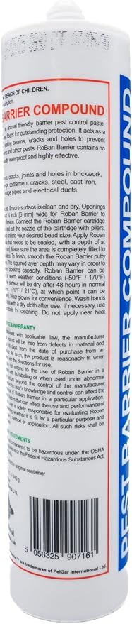 Roban Barrier Compound - Instantly Effective, Waterproof Rodent Block & Hole Filler, Metal Fiber Reinforced, Indoor/Outdoor, Paintable, Rodent Barrier