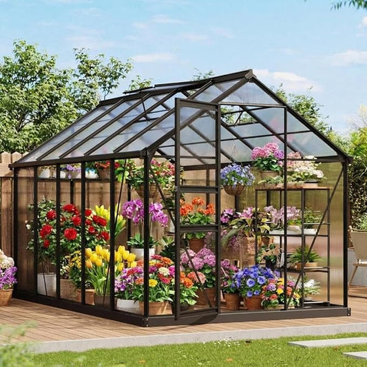 Garvee Greenhouse, 6×10FT Greenhouses for Outside, Walk-in Green House with Ground Nails and Vent Windows, Sliding Lockable Door, Polycarbonate Green House for Outside Garden Backyard, Quick Setup