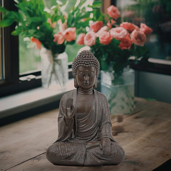 Leekung Buddha Statue for Home Decor,Buddah Statute Zen Decoration,Meditation Buddha Decor Brown 7 inch