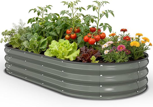 Pattiumo Galvanized Raised Garden Bed 6x3x1 FT, Oval Metal Raised Garden Bed Outdoor Planter Box with Open Bottom, Rust-Resistant Steel Garden Bed for Vegetables Herbs Flowers, Easy Assembly