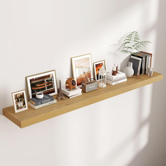 72 Inch Floating Shelves for Wall, 12"D Wood Storage Shelves, Oak Finish