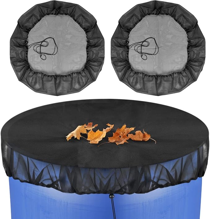 2 Pcs Mesh Cover for Rain Barrels with Drawstring, Rain Barrel Netting Screen to Collect Rainwater from Gutter, Keeps Leaves and Debris from Falling into Rain Barrels for Outdoor Garden-39 Inch
