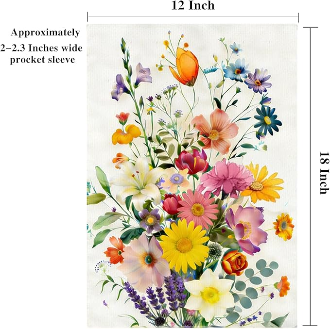 Spring Summer Colorful Floral Garden Flag 12x18 Inch Double Sided Outside Farmhouse Holiday Courtyard Decoration Flag