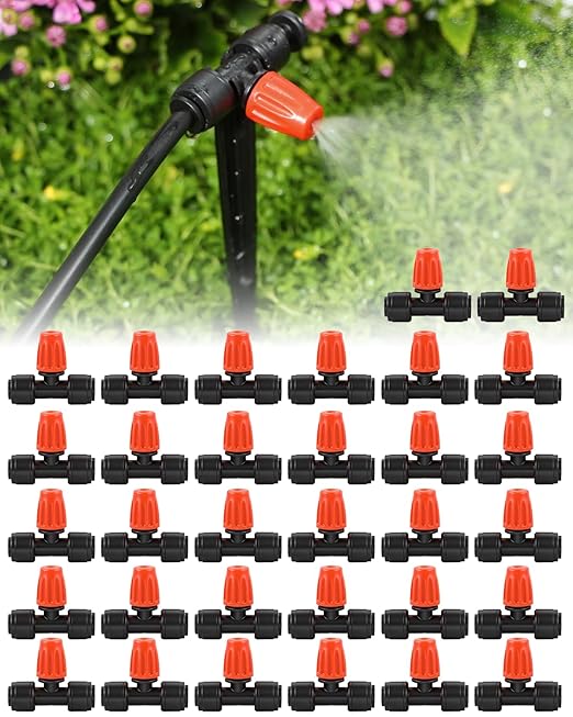 36 Pack Drip Irrigation Parts, Quick Connect 1/4" Adjustable 360° Misting Nozzles for Garden & Farm Irrigation Systems
