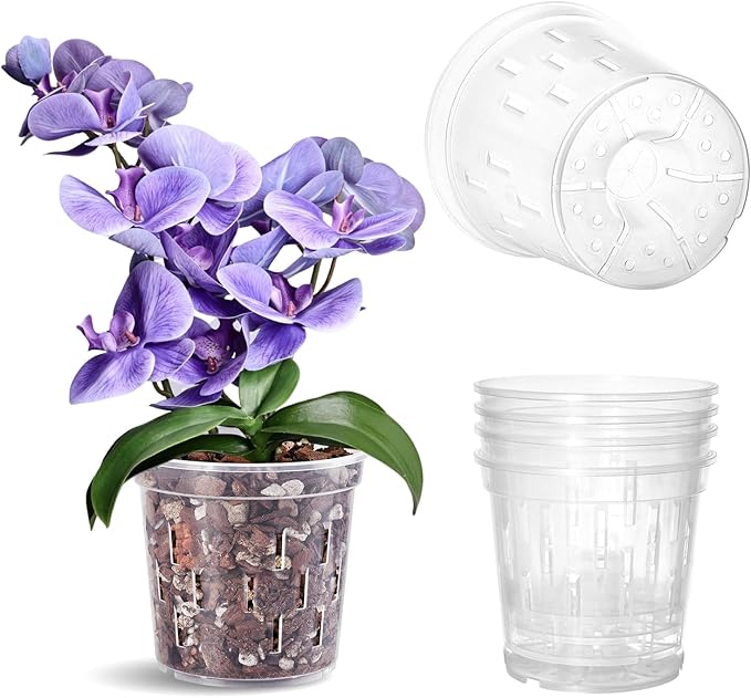 TRUEDAYS Orchid Pot – 4 Pack 6 Inch Clear Orchid Pots with Drainage Holes for Repotting – Ideal for Healthy Root Growth – Sturdy Plastic Plant Pot for Indoor & Outdoor Plants