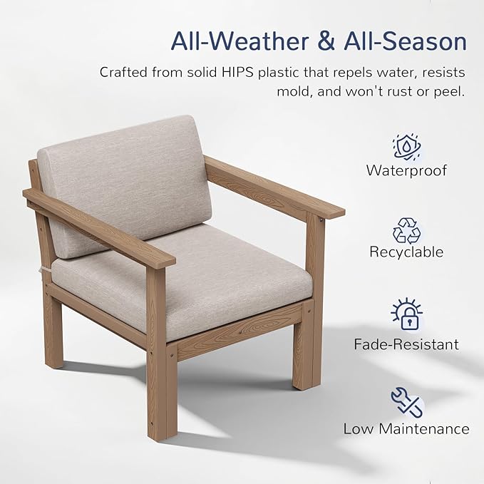Stoog Modular 2-Seater Outdoor Loveseat, Convertible Sofa with Removable Arm – Waterproof HIPS Frame & Olefin Cushions for Patio, Poolside, Backyard, Teak