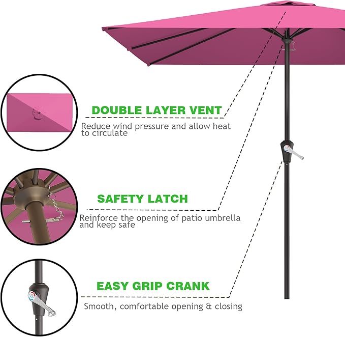 AreShark 8' x 10' Rectangle Patio Umbrellas for Outdoor, Outdoor Table Umbrella, Large Outdoor Patio Umbrellas with 8 Sturdy Ribs for Pool, Garden, Market (Blush)