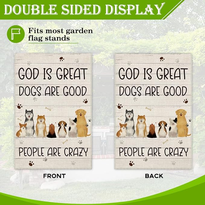 Hafhue God is Great Dogs Are Good Welcome Garden Flag, Holiday Yard Outdoor Farmhouse Lawn Exterior Porch Decor, Garden Flag with Dog, Cute Husky Shiba Inu Yard Flag Gift for Dog Lovers