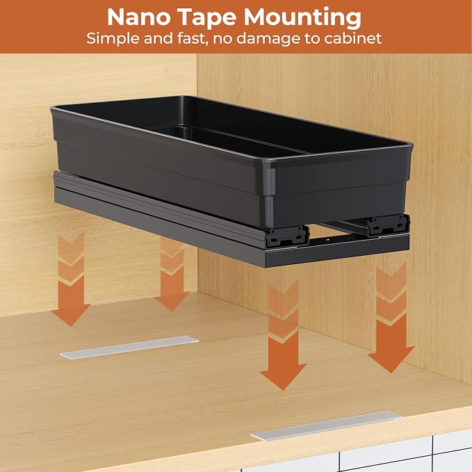 Pull Out Spice Rack Organizer for Cabinet, 2 Pack 2 Tier Sliding Spice Rack | Dual Rail, Slide Out Seasoning Organizer for Kitchen Cabinets, No Drill Installation, Space Saving Cabinet Storage Organizer