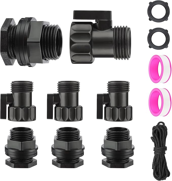 Rain Barrel Spigot Kit 3/4" GHT Garden Diverter Kit With Bulkhead Fitting Garden Hose Faucet Thread Ball Valve for Water Adapter Tanks, Aquariums Rain Barrel Diverter Kit （4 Pack）