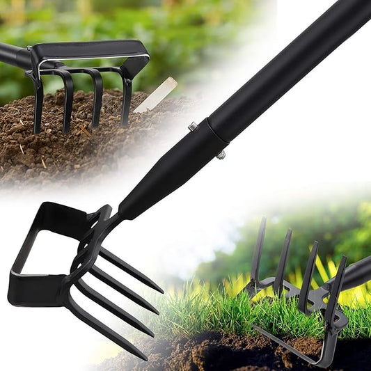 Garden Hoe with Cultivator Rake - Heavy Duty Stirrup Hoe Gardening Tool,Sharp Blade,82 Inch Adjustable Long Handle,Weed Grub Hoes for Fast Weeding,Grass Weeder Remover,Cultivating