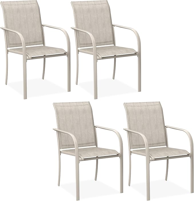 DIFY Patio Dining Chairs Set of 4, Stackable Outdoor Metal Chairs for Garden, Porch and Lawn, Sandshell