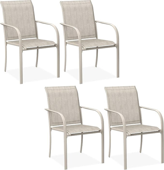 DIFY Patio Dining Chairs Set of 4, Stackable Outdoor Metal Chairs for Garden, Porch and Lawn, Sandshell