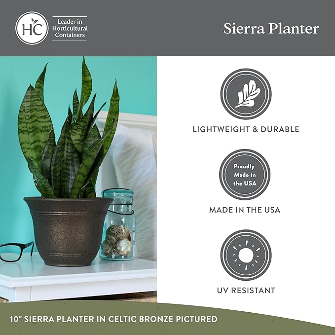 The HC Companies Sierra Round Self-Watering Pot - Lightweight Plastic Planter for Herbs & More - Durable Plant Pots for Indoor Plants & Outdoor Plants (13” Arizona Sand, Pack of 2)
