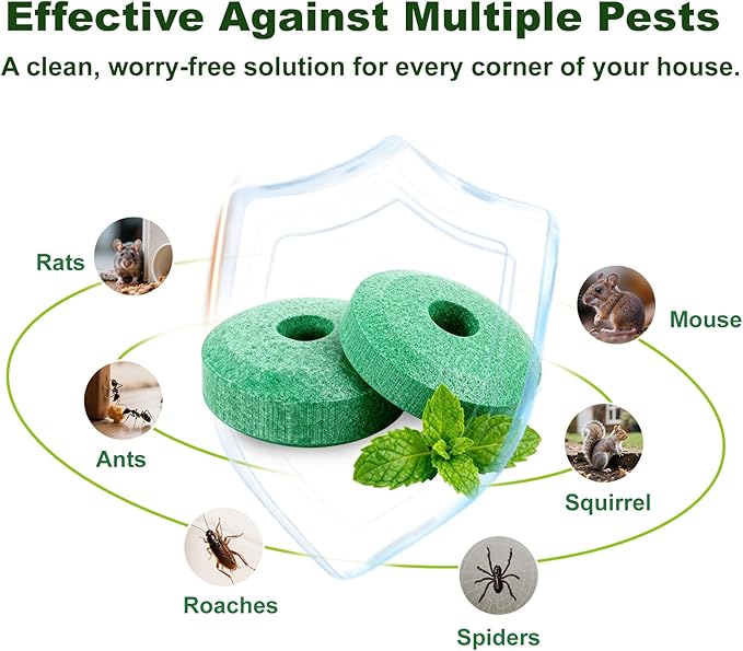 Rodents Repellent with Peppermint Oil - Mouse, Rat & Squirrel Repellent for Garage, Attic, Car Engines, Natural Mice/Mole Deterrent for Indoor/Outdoor, Safe vs Moth Balls & Traps (24 Pack)