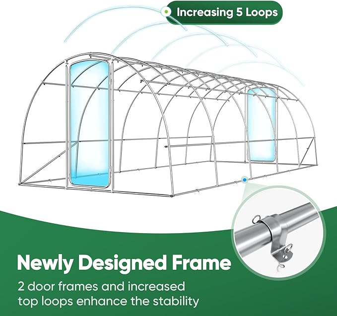 Quictent 25x10x6.6 FT Premium Greenhouse for Outdoors with 2 Door Frames, Reinforced Top Structure & Cover, Large Heavy Duty Walk-in Tunnel Hoop Green House for Garden Backyard Flower Winter, Green