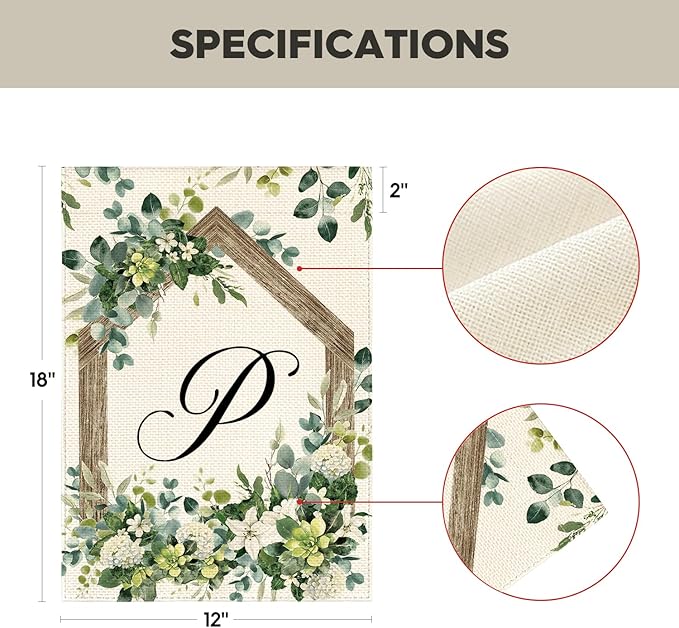 AVOIN colorlife Initial Letter P Monogram Garden Flag 12x18 Inch Double Sided Outside, Spring Floral Family Last Name Yard Decoration