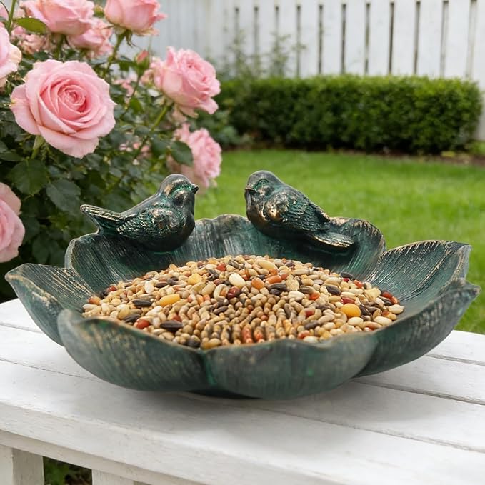 Bronze Bird Baths for Outdoor Decorative Bird Water Feeder Birdbath Bowl Brass Bird Figurines Tray Birdfeeder Garden Decor Patio Balcony Porch Yard Decorations Gift for Mom Grandma