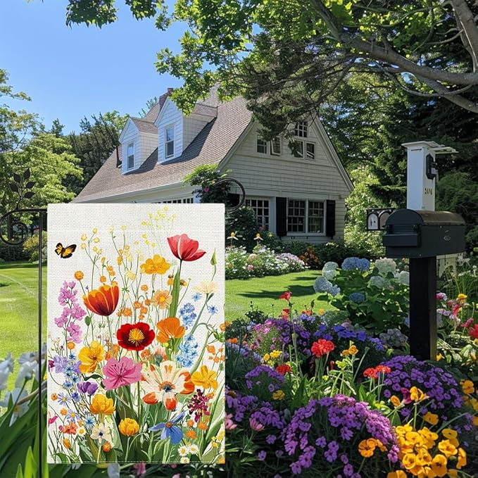Spring Summer Floral Garden Flag 12x18 Inch Double Sided, Colorful Welcome Yard Decor, Farmhouse Outdoor Flag for Lawn Patio Porch