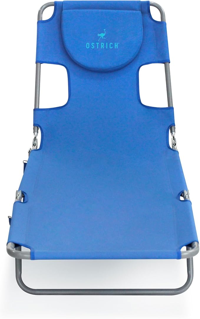 Ostrich the Original Chaise 72 x 22 Inch Lounge Portable Reclining Lounger, Outdoor Patio, Beach, Lawn, Camping, or Pool Tanning Chair, Ocean Blue