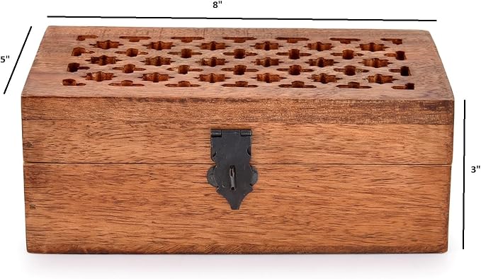NIRMAN Mango Wood Decorative Wooden Box with Hinged Lid Wooden Storage Box, Decorative Bo xes With Lids (8" x 5" x 3")