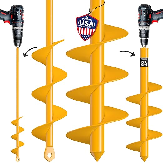 Garden Auger Drill Bit for Planting - Pack of (2) - 1.6”x16.5” & 3.5”x16” – Garden Spiral Hole Digging for Planting, Bulbs, Bedding Plants & More - Compatible with 3/8 Inch Hex Drive