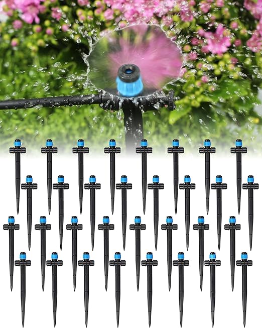 36 Pack Drip Irrigation Parts, Quick Connect 1/4" Adjustable 360° Emitter with Bidirectional Connection for Garden & Farm Irrigation Systems