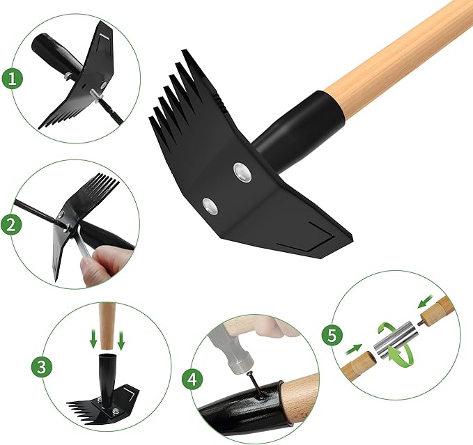 Weed Puller Tool with Long Bamboo Handle, 2 in 1 Garden Hoe&Manual Weed Remover, Weed Rake&Grabber, Gardenia Heavy Duty Uprooting Tool for Yard, Lawn and Garden, 49Inch ﻿