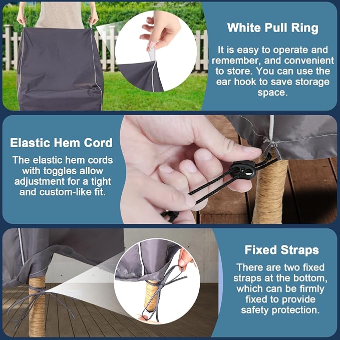 Outdoor Garden Furniture Chair Covers (29” W x 34” D x 35” H) Patio Rocking Chair Covers, Outdoor Swivel Chair Cover, with White Pull Tabs for Easy Use and Storage (2 Pack, Grey)