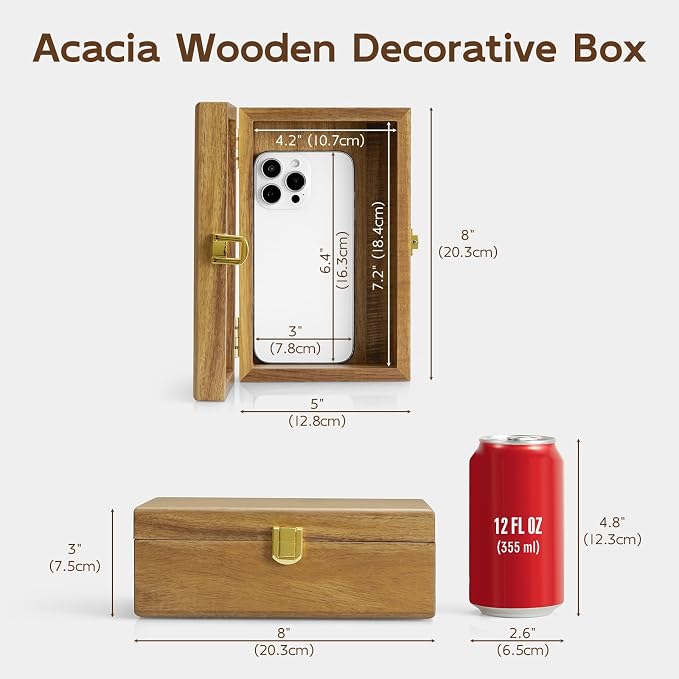 Acacia Wood Decorative Box with Lid, Small Jewelry Box, Memories Box, Keepsake Boxes with Lids, Wooden Gift Box