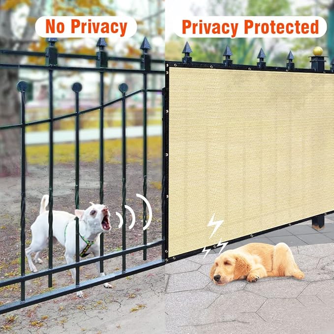 i COVER 4x25ft Privacy Screen Fence, Outdoor Fencing Panels, Garden Windscreen Mesh Shade Sail Net Barrier, Fence Privacy Screen Reinforced Bindings and Brass Grommets Cable Zip Ties, Sand