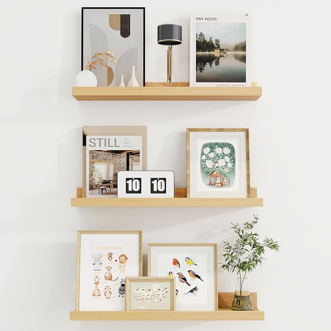 Axeman 20 Inch Floating Shelves, Oak Picture Ledge Shelf Set of 3